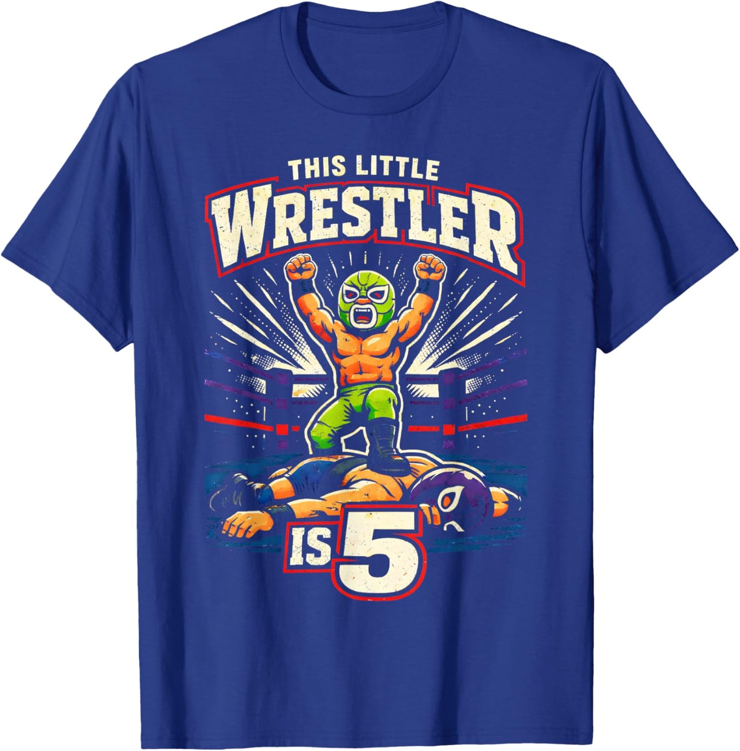5th Wrestling Birthday Party This Little Wrestler is 5 T-Shirt - T-Shirt | Royal