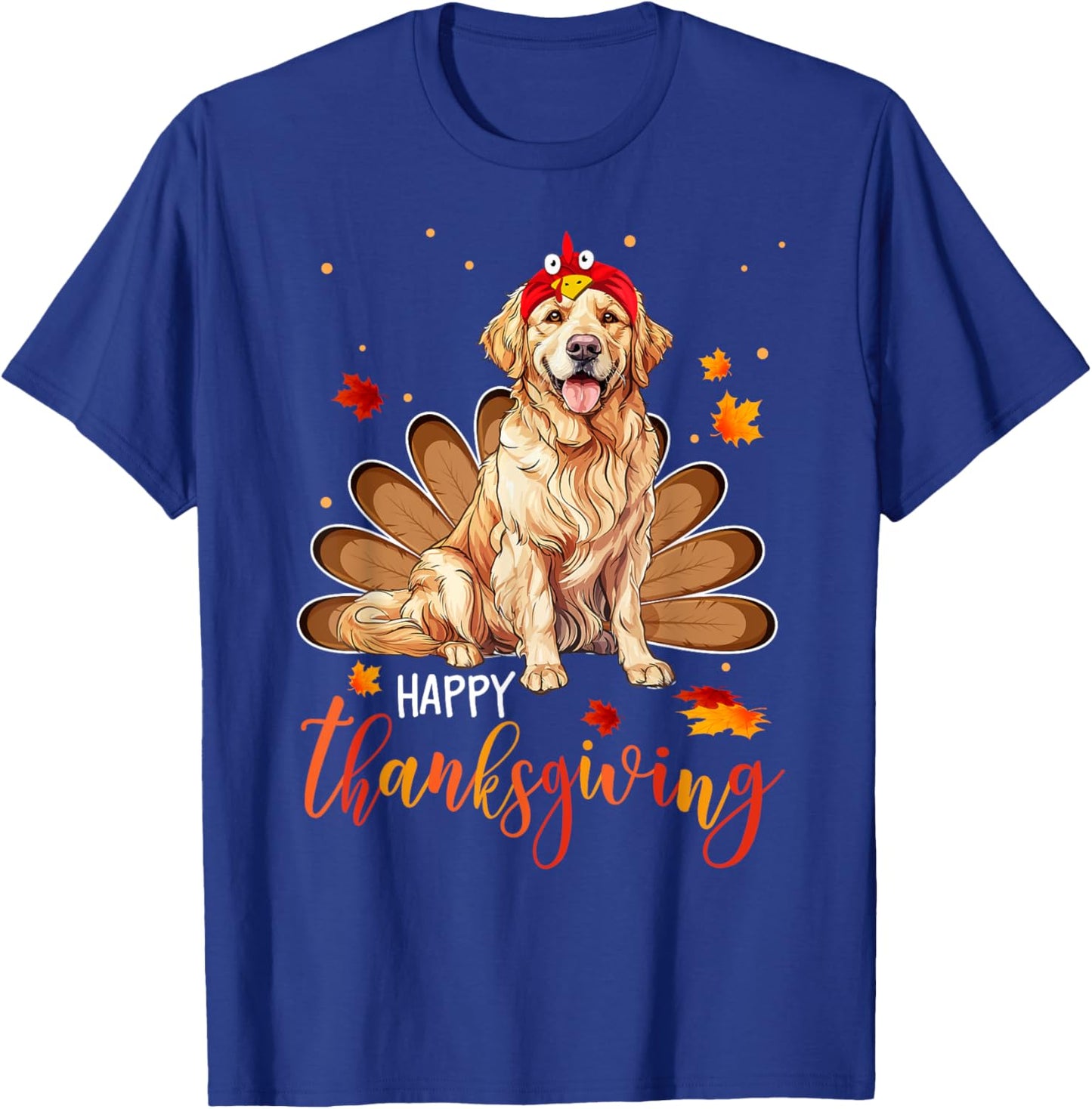 Cute Golden retriever Happy Thanksgiving turkey Dog Women Girls Kids T-Shirt - T-Shirt | Royal