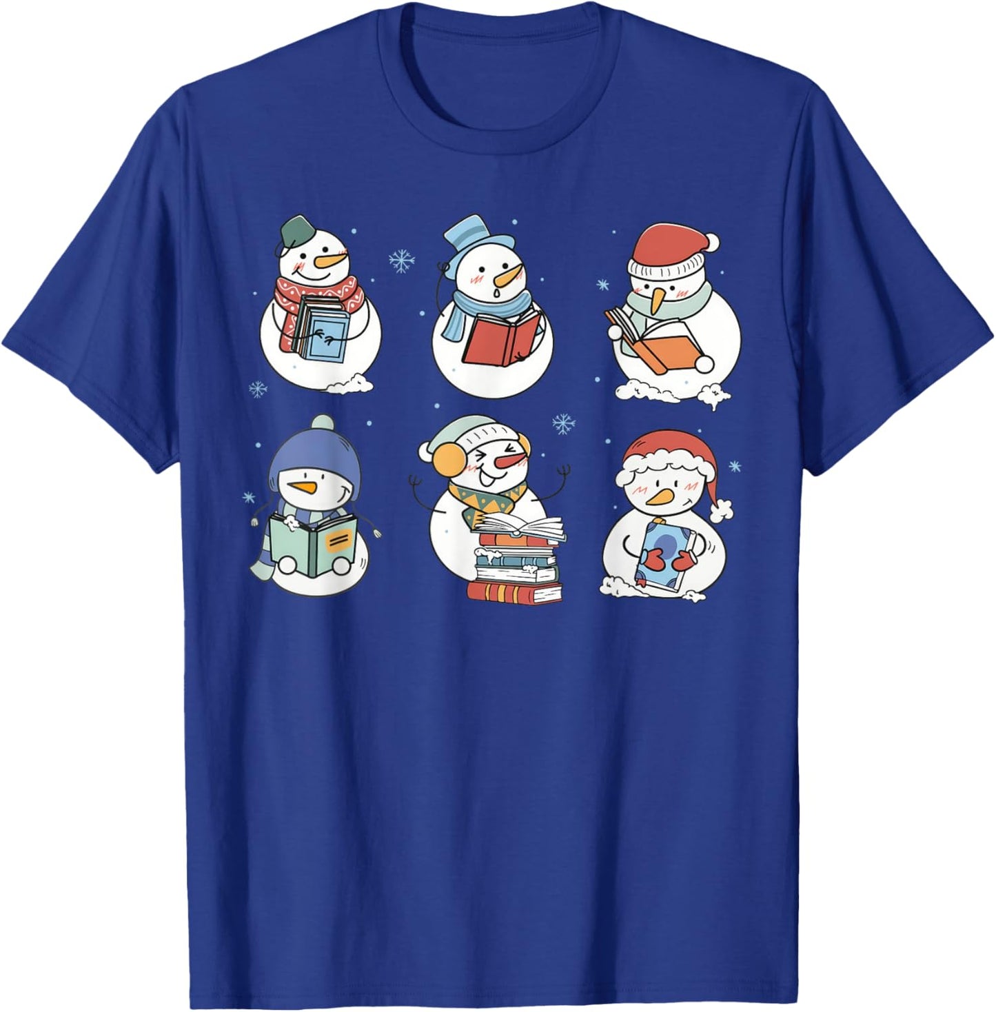 Snowman Reading Book Santa Christmas Bookish Teacher T-Shirt - T-Shirt | Royal