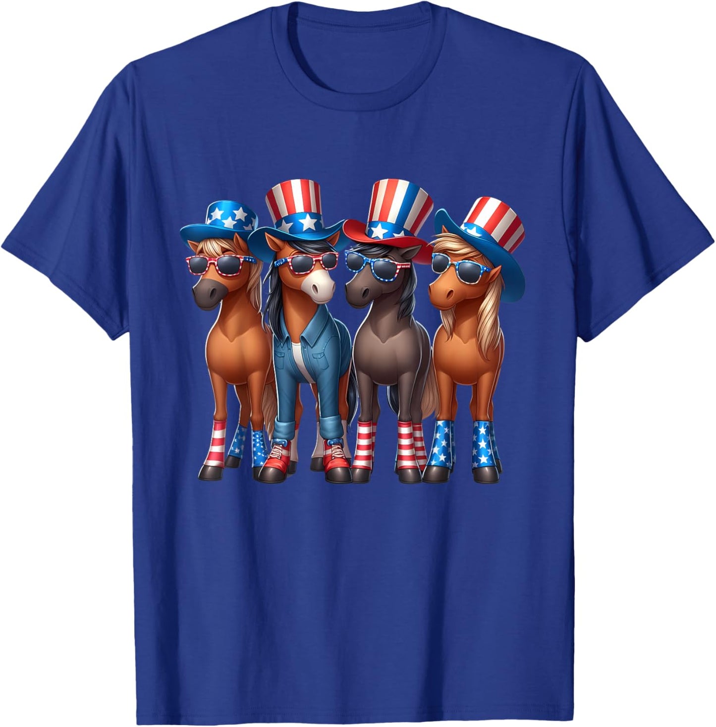 Funny Patriotic US Flag USA 4th Of July Horse T-Shirt - T-Shirt | Royal