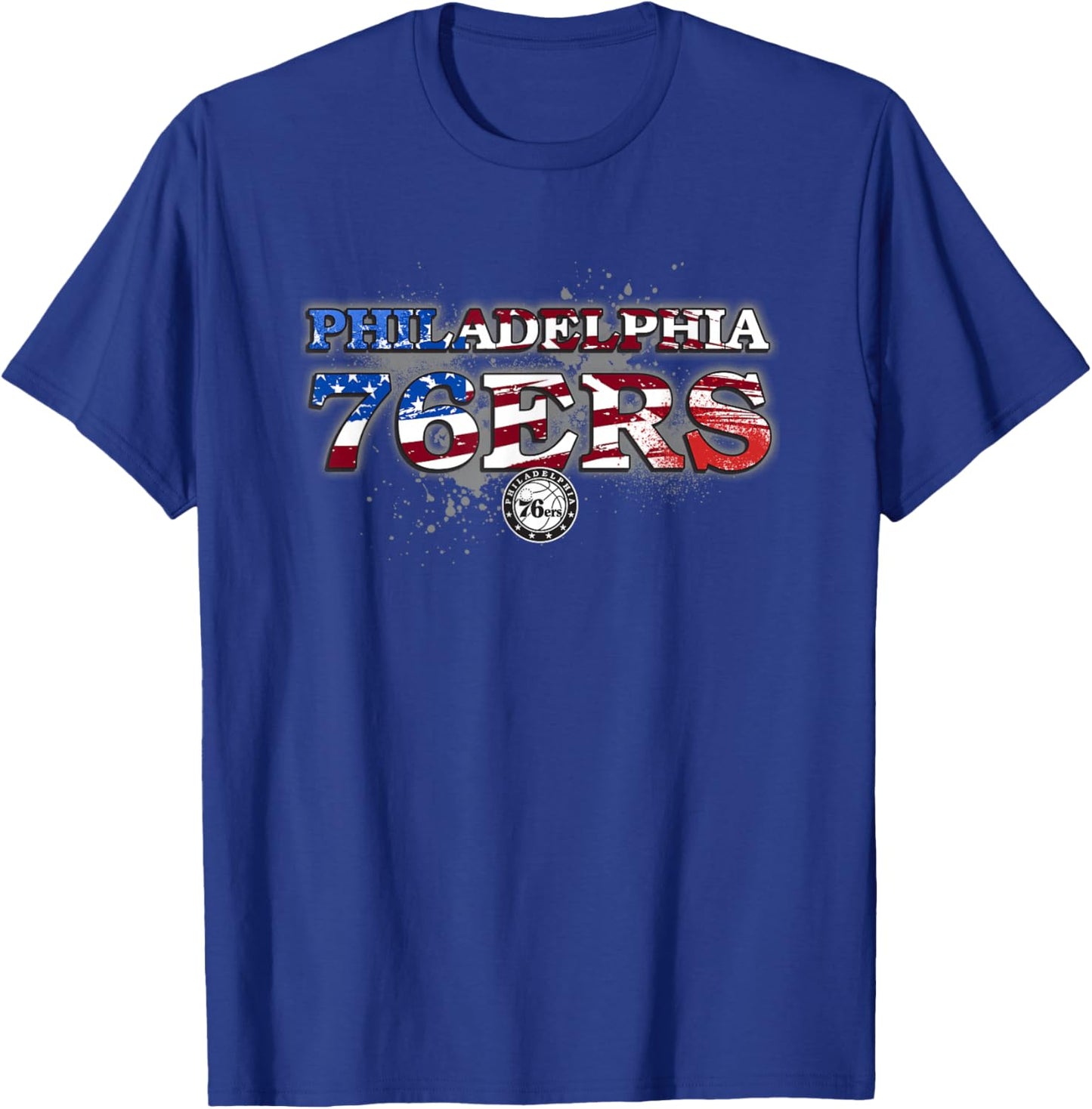 NBA Philadelphia 76ers American Flag Distressed Paint Spill T-Shirt - T-Shirt | Royal