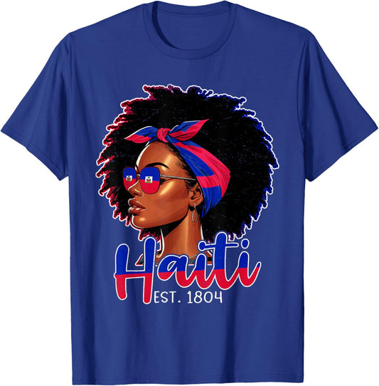 Haitian Girl Haiti 1804 Flag Proud Haitienne Afro Women T-Shirt - T-Shirt | Royal