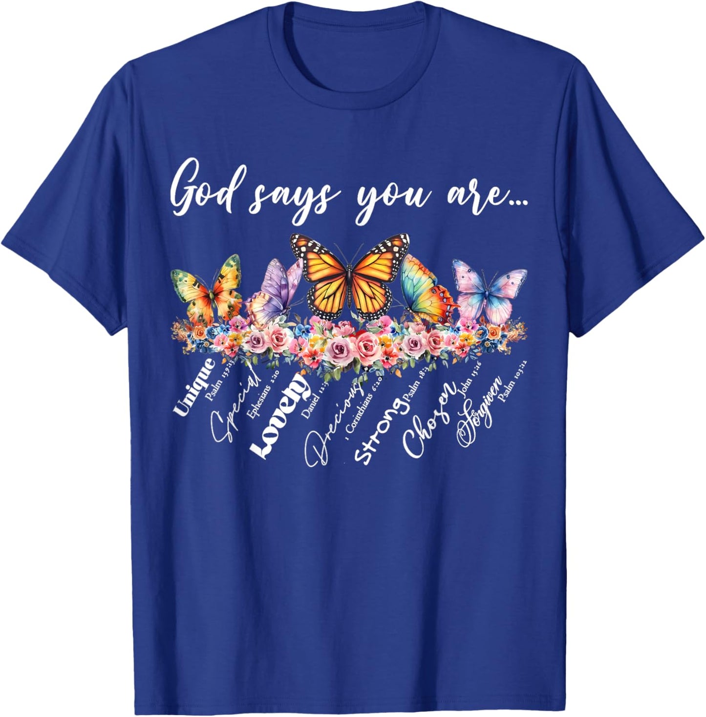 God Says You Are Bible Verse Religious Christian Butterfly T-Shirt - T-Shirt | Royal