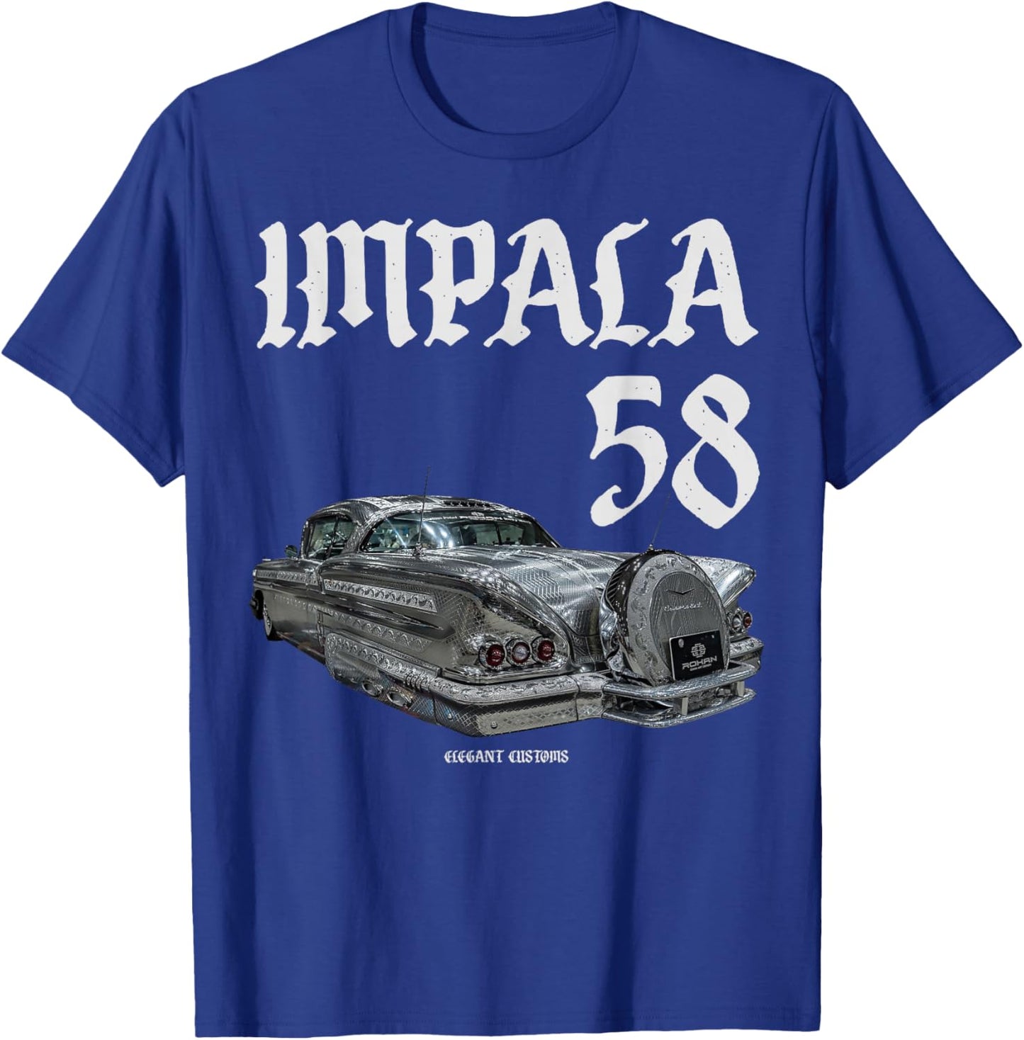 1958 Impala Engraved text Low Rider Kustom Lead Sled Hot Rod T-Shirt - T-Shirt | Royal