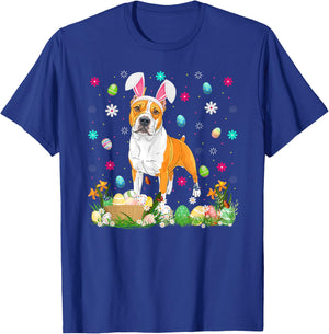 American Staffordshire Terrier Dog Easter Egg Hunt Bunny T-Shirt - T-Shirt | Royal