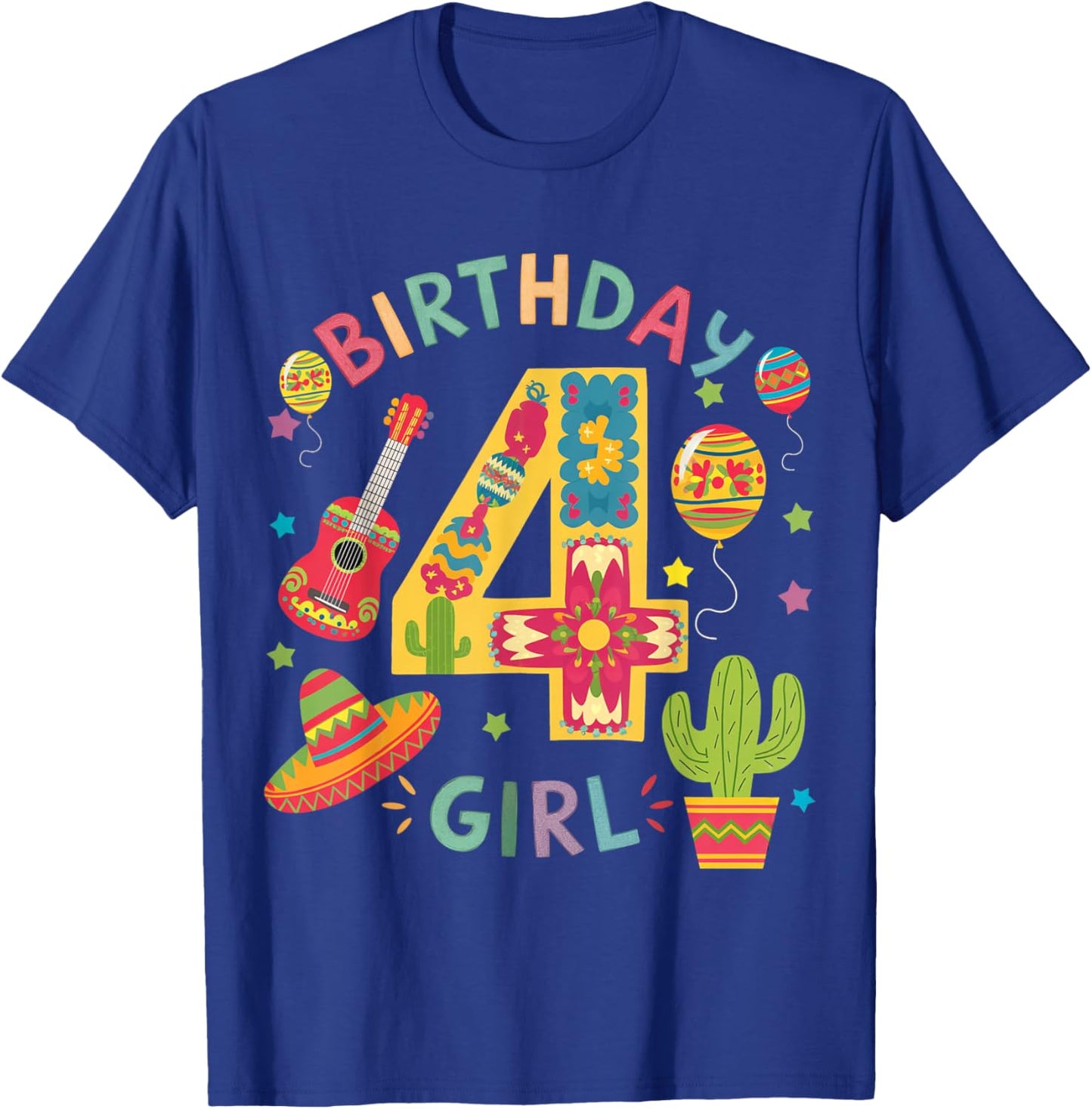 Fun Mexican Themed party 4th birthday Fiesta 4 Year Old Girl T-Shirt - T-Shirt | Royal