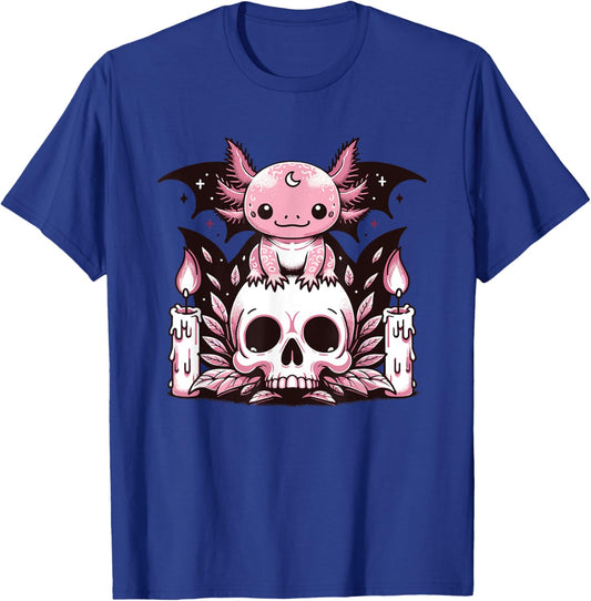 Kawaii Pastel Goth Cute Creepy Axolotl Bat Skeleton T-Shirt - T-Shirt | Royal