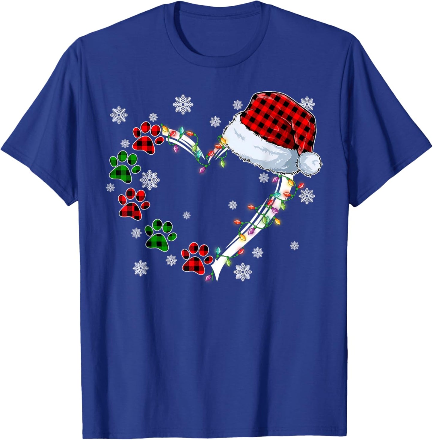 Funny Dog Cat Paws Print Heart Santa Hat Christmas Pajamas T-Shirt - T-Shirt | Royal
