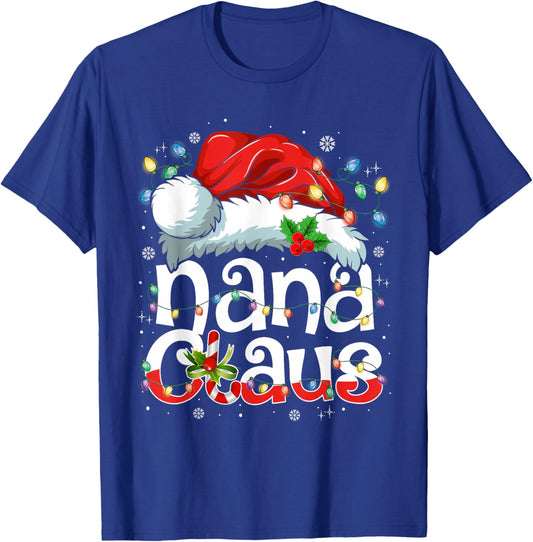 Nana Claus Shirt Christmas Lights Pajama Family Matching T-Shirt - T-Shirt | Royal