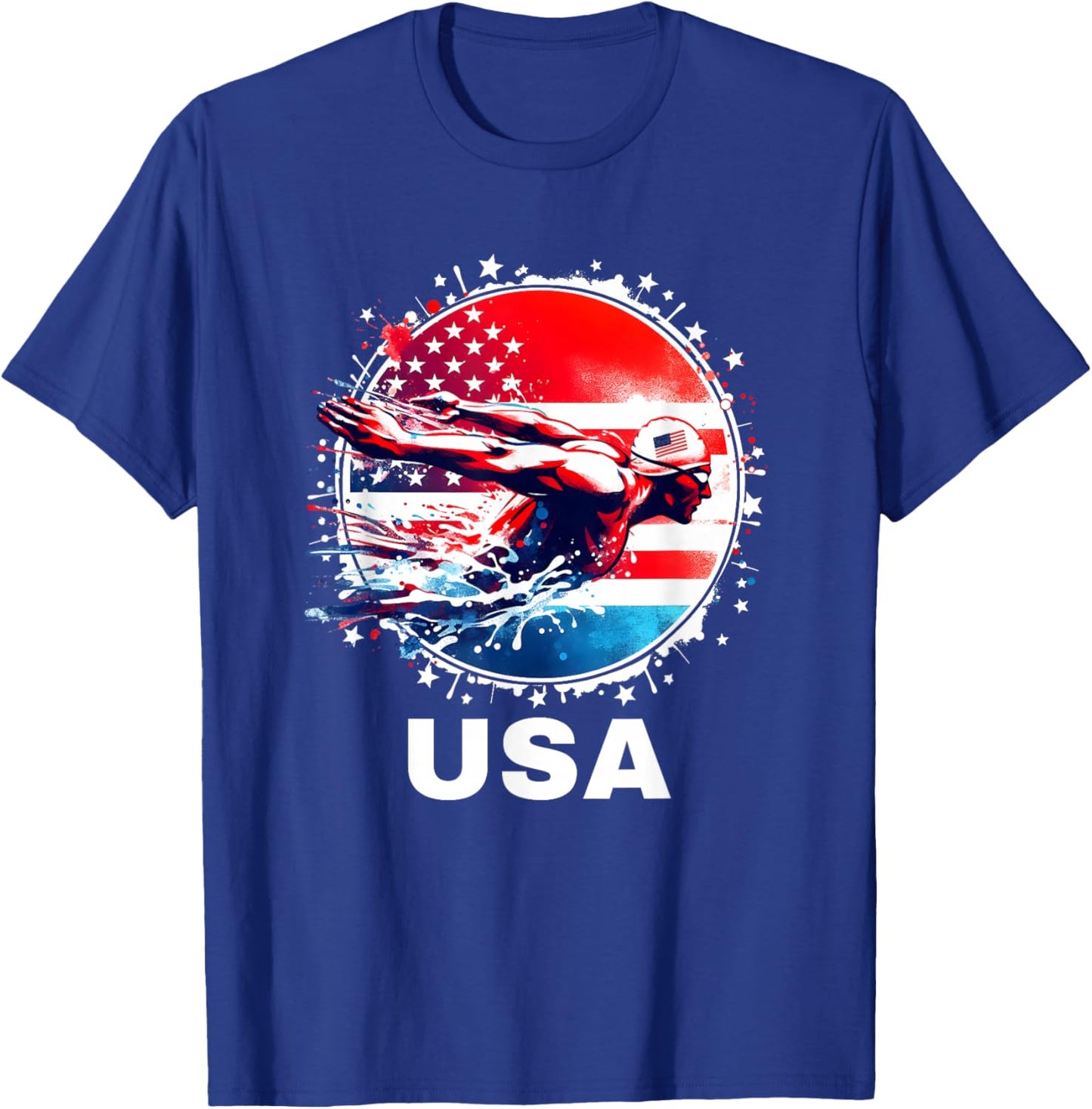 Swimming United States Team Apparel American Flag Swimming T-Shirt - T-Shirt | Royal