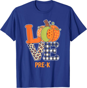 Love Pre-K Pumpkin Teacher Fall Kids Thanksgiving T-Shirt - T-Shirt | Royal