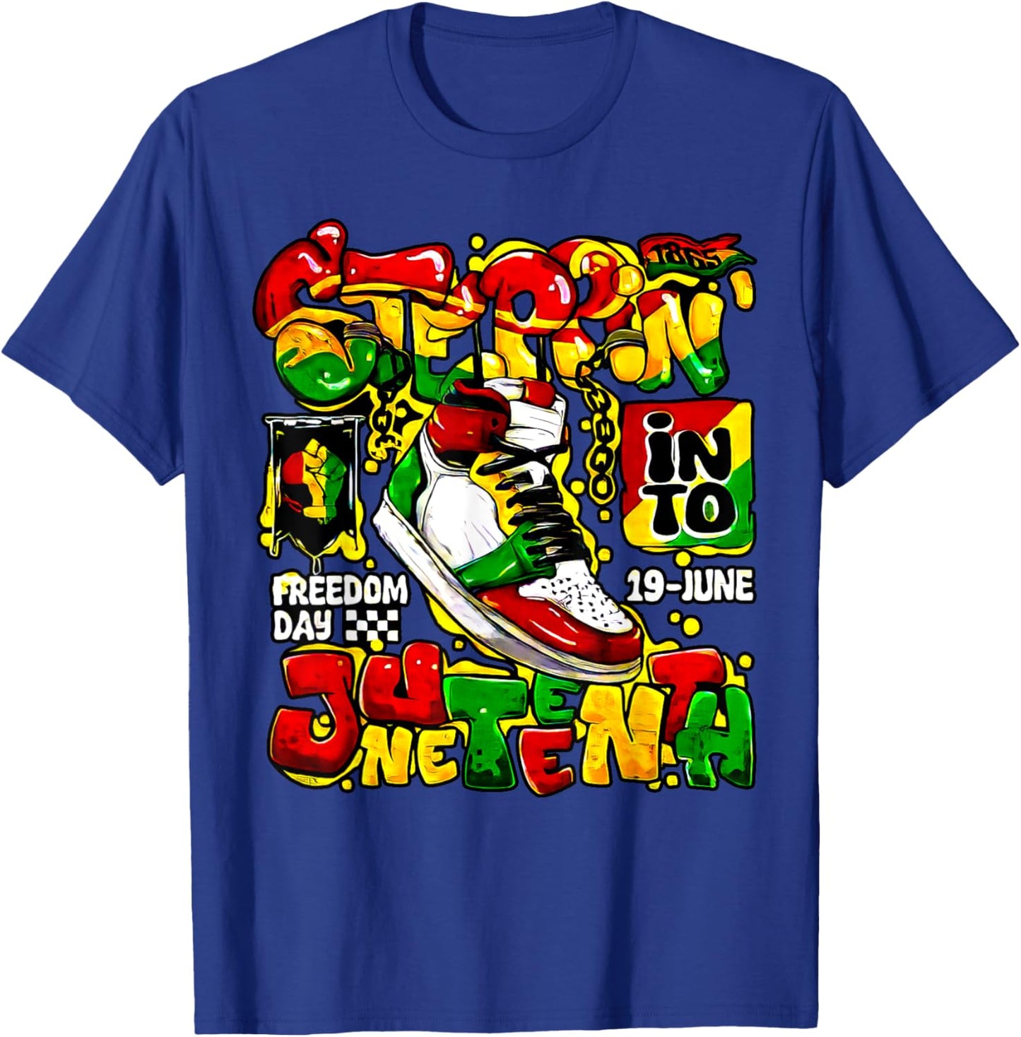 Stepping Into Juneteenth Afro Woman Black Girls Sneakers T-Shirt - T-Shirt | Royal