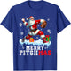 Merry Pitchmas Christmas Santa Pitcher Playing Baseball T-Shirt - T-Shirt | Royal