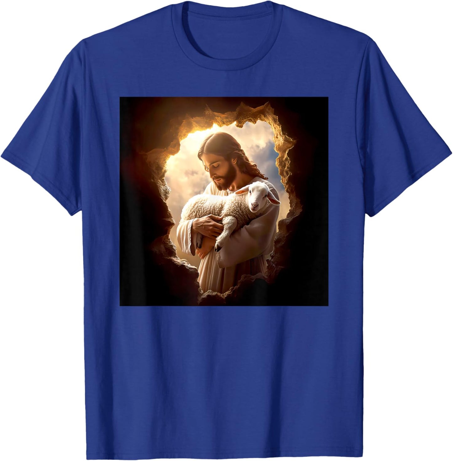 Jesus Christ with Lamb | Catholic Christian Art Design Gift , Black, S T-Shirt - T-Shirt | Royal