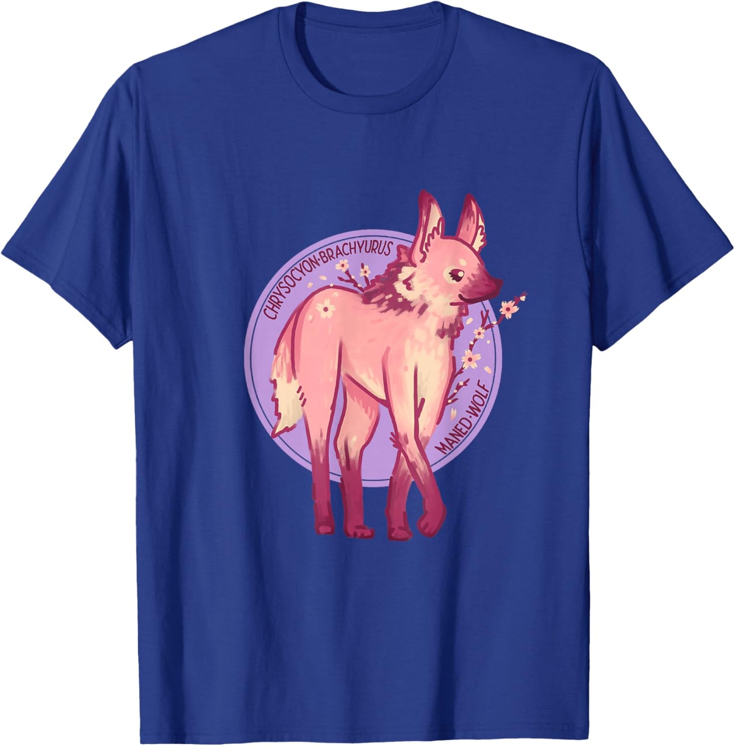 Cute Pink Maned Wolf Fox Dog Cherry Blossom Flowers T-Shirt - T-Shirt | Royal