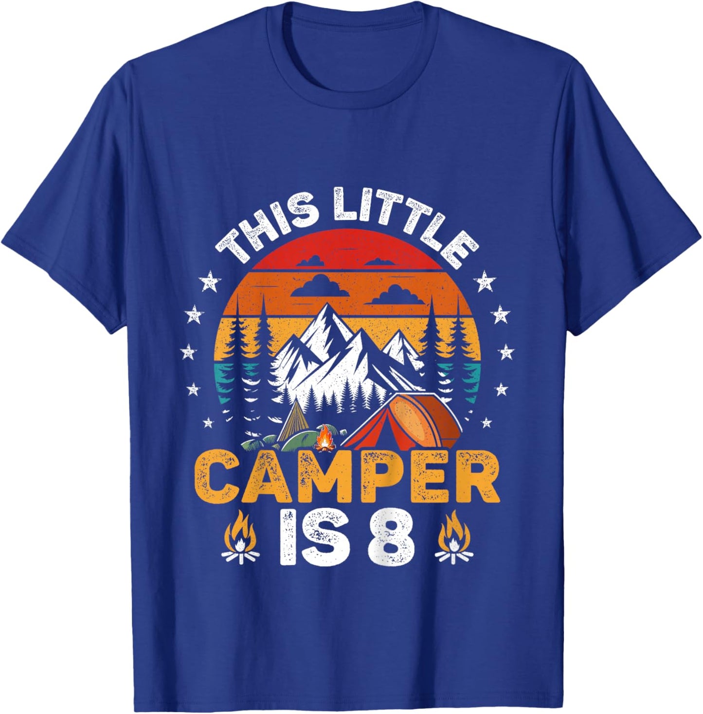 Kids This Little Camper is 8 Year Old Camping 8th Birthday Party T-Shirt - T-Shirt | Royal