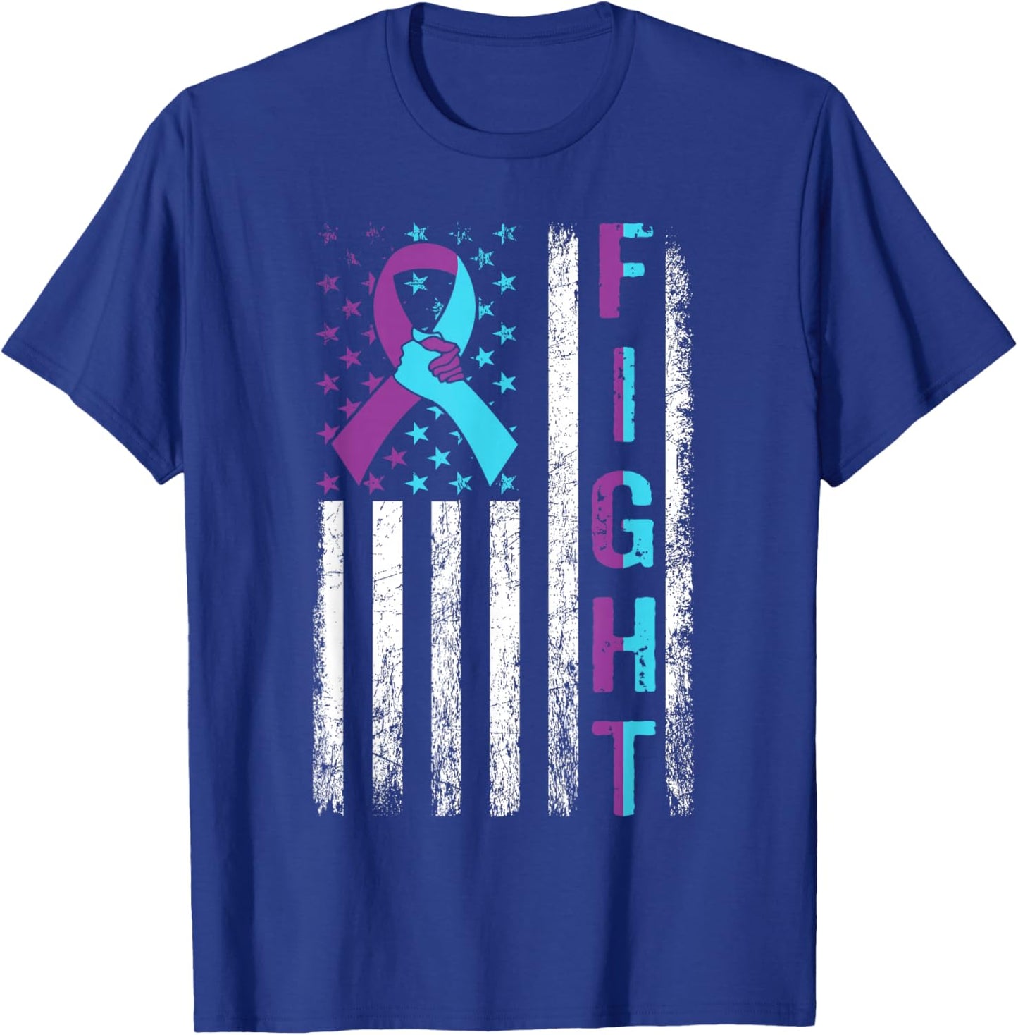 FIGHT Suicide Prevention Awareness American Flag Ribbon T-Shirt - T-Shirt | Royal