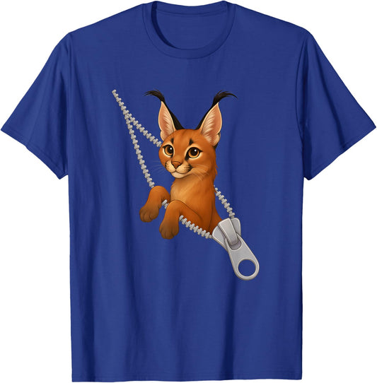 Funny Caracal Cat Cute Zipper T-Shirt - T-Shirt | Royal
