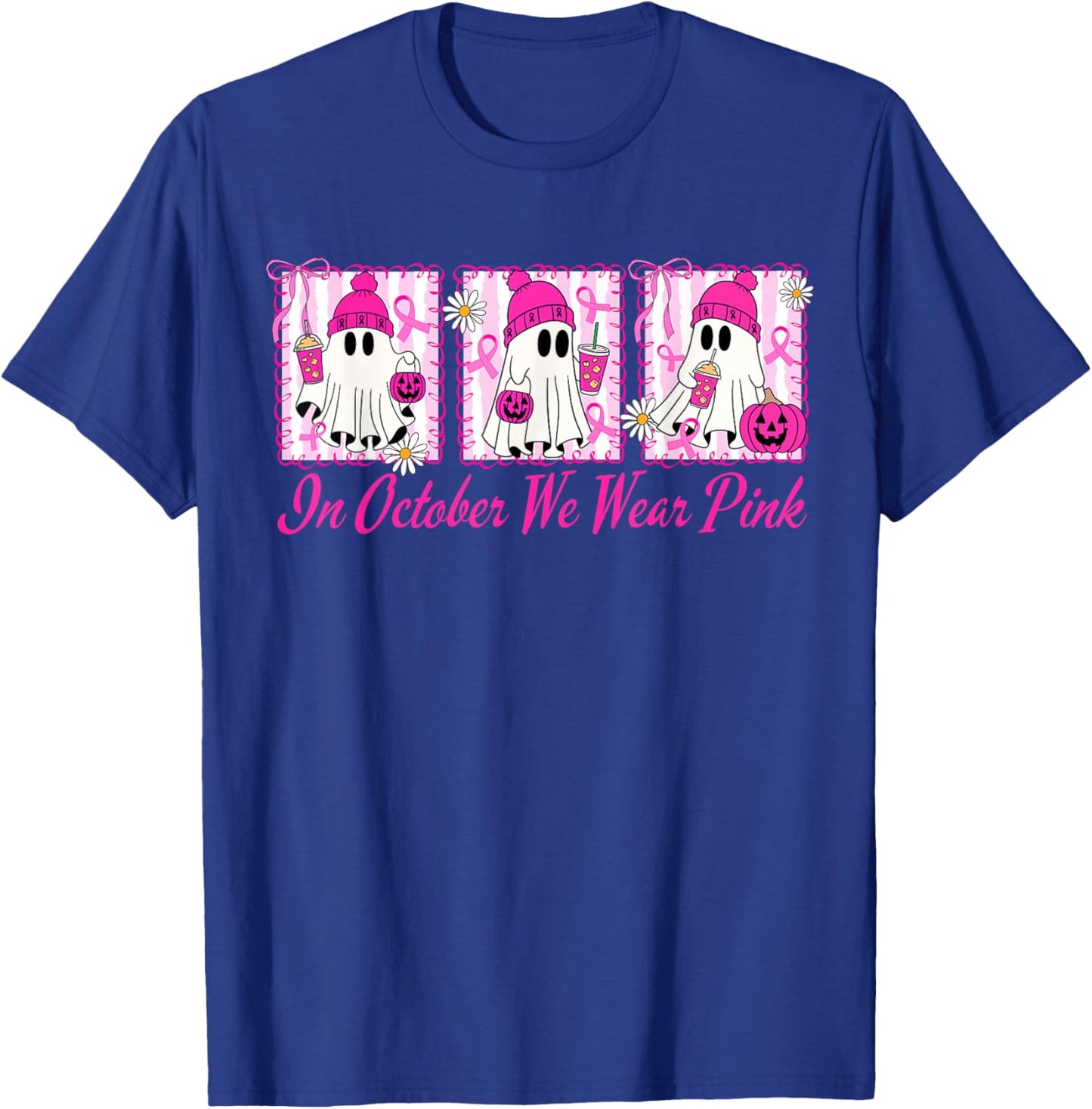 We Wear Pink in October Cute Ghost Breast Cancer Awareness T-Shirt - T-Shirt | Royal