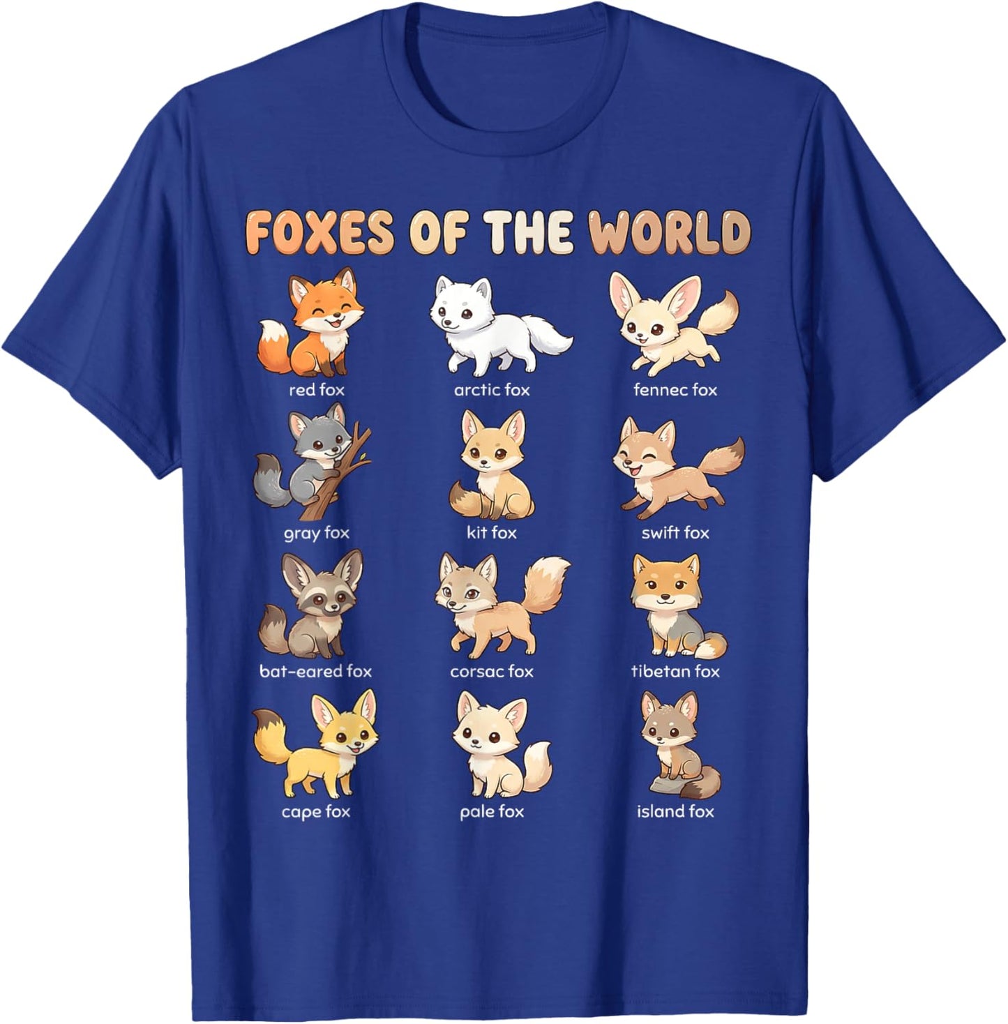 Foxes of the World Names Chart for Kids Cute Fox Species T-Shirt - T-Shirt | Royal