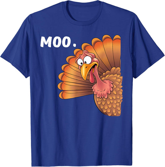 Turkey Moo Funny Thanksgiving Gifts Women Kid Boy T-Shirt - T-Shirt | Royal