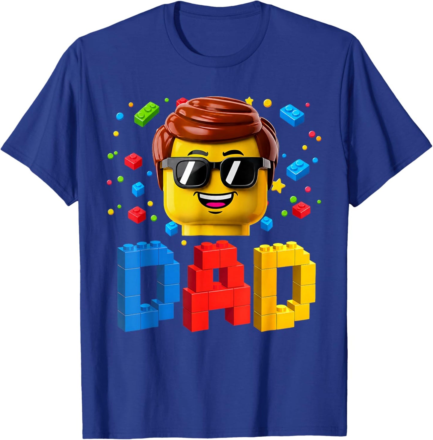 Dad Master Builder Building Bricks Blocks Family Fathers Day T-Shirt - T-Shirt | Royal