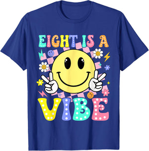 Eight is A Vibe 8th Birthday Smile Face 8 Year Old Boy Girl T-Shirt - T-Shirt | Royal
