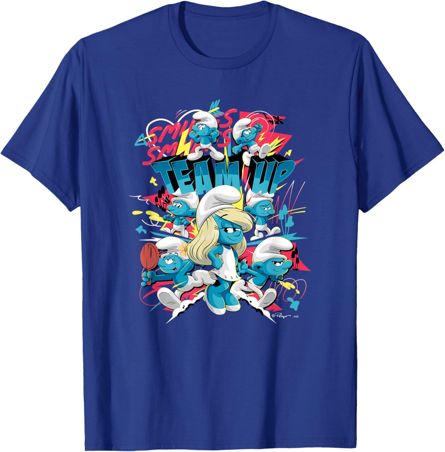 The Smurfs Movie Village Team Up Retro Cartoon T-Shirt - T-Shirt | Royal