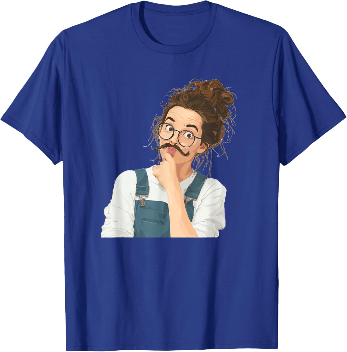Funny Draft Art Girl with Mustache Beard T-Shirt - T-Shirt | Royal