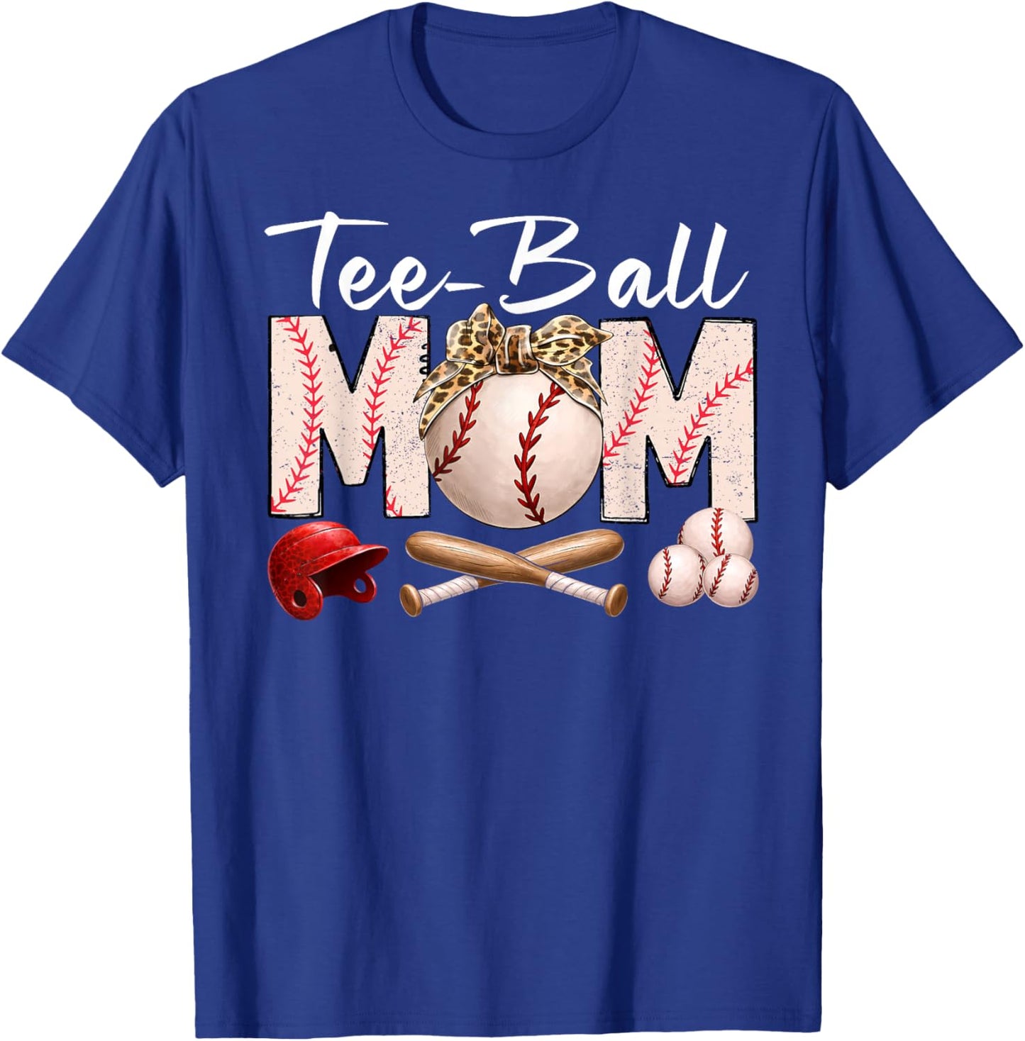 Ball Mom Funny TBall Leopard Print Bow Mother's Day T-Shirt - T-Shirt | Royal