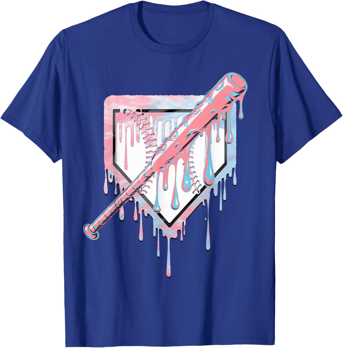 Baseball Ice Cream Dripping Baseball Home Plate Drip T-Shirt - T-Shirt | Royal