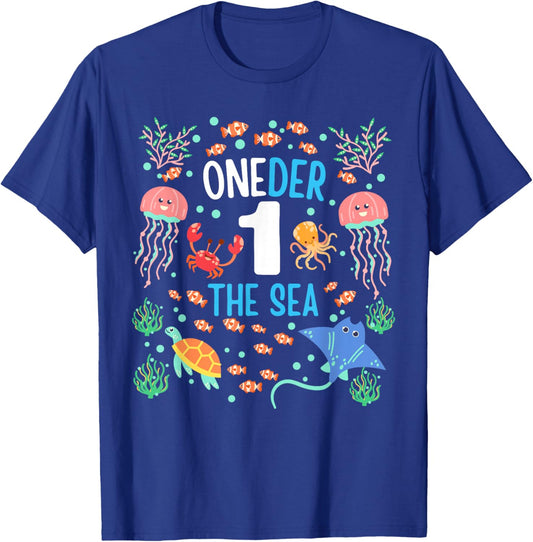 OneDer The Sea First Birthday Theme Ocean Animals Kids T-Shirt - T-Shirt | Royal