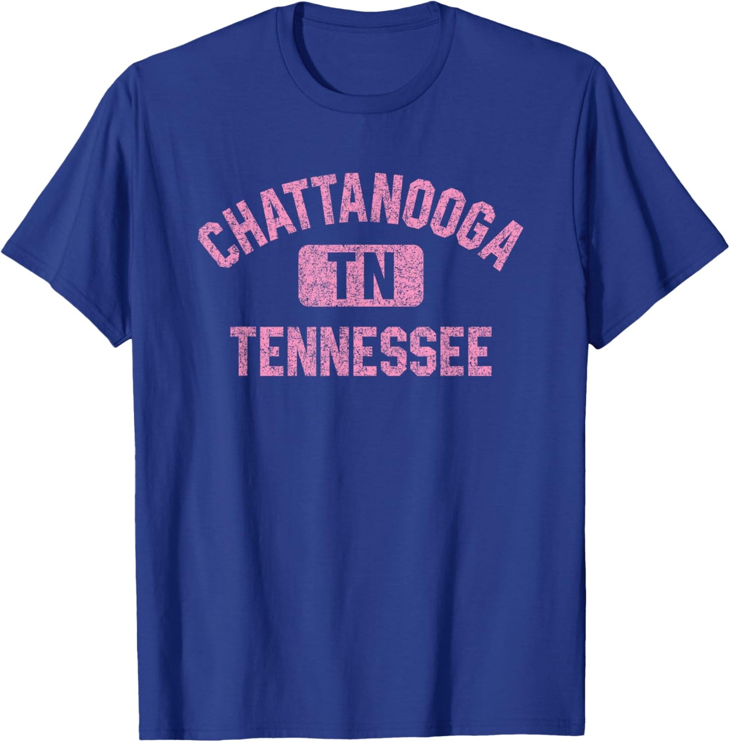 Chattanooga Tennessee Gym Style Distressed Pink Print T-Shirt - T-Shirt | Royal