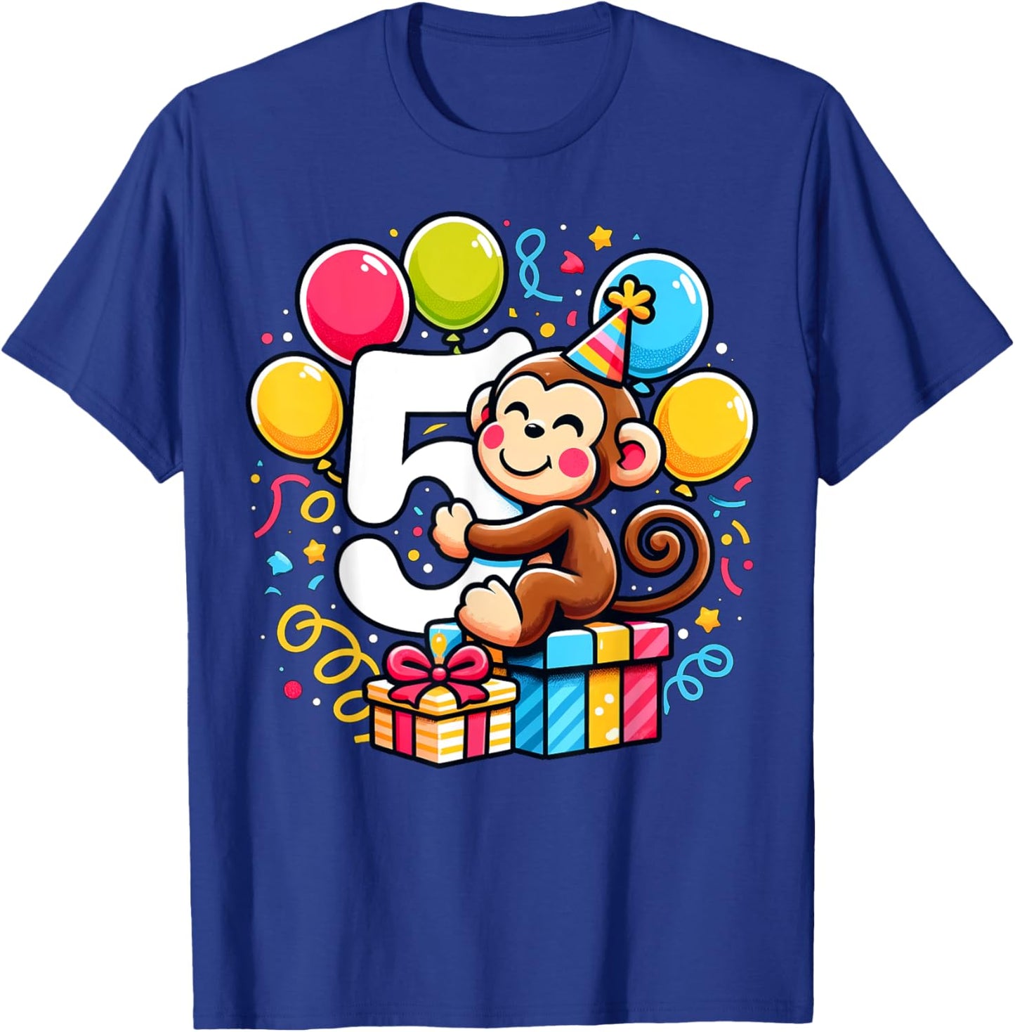 Bday fifth Boys, Girls, Kids age five 5th birthday Monkey T-Shirt - T-Shirt | Royal
