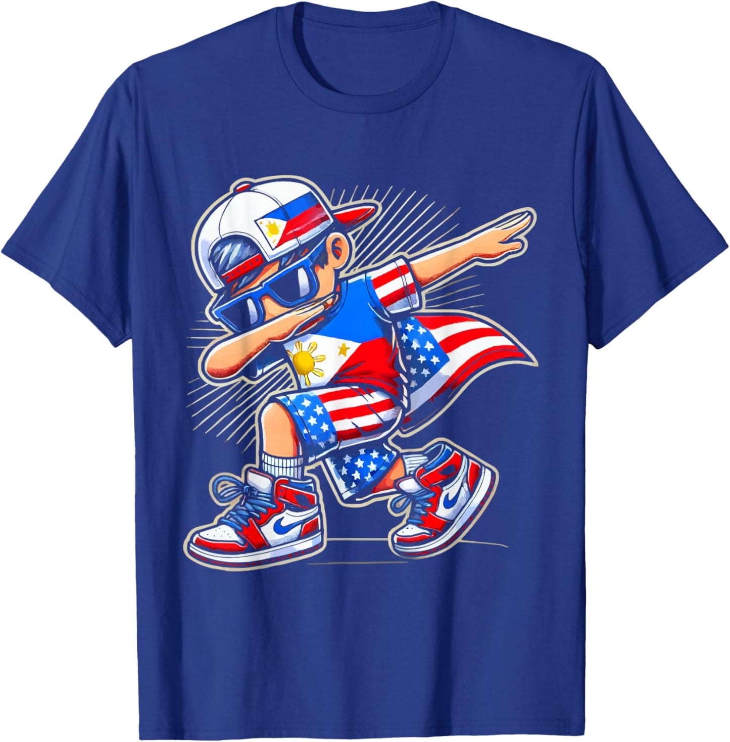 Half Filipino Half American USA Flag Philippines America T-Shirt - T-Shirt | Royal