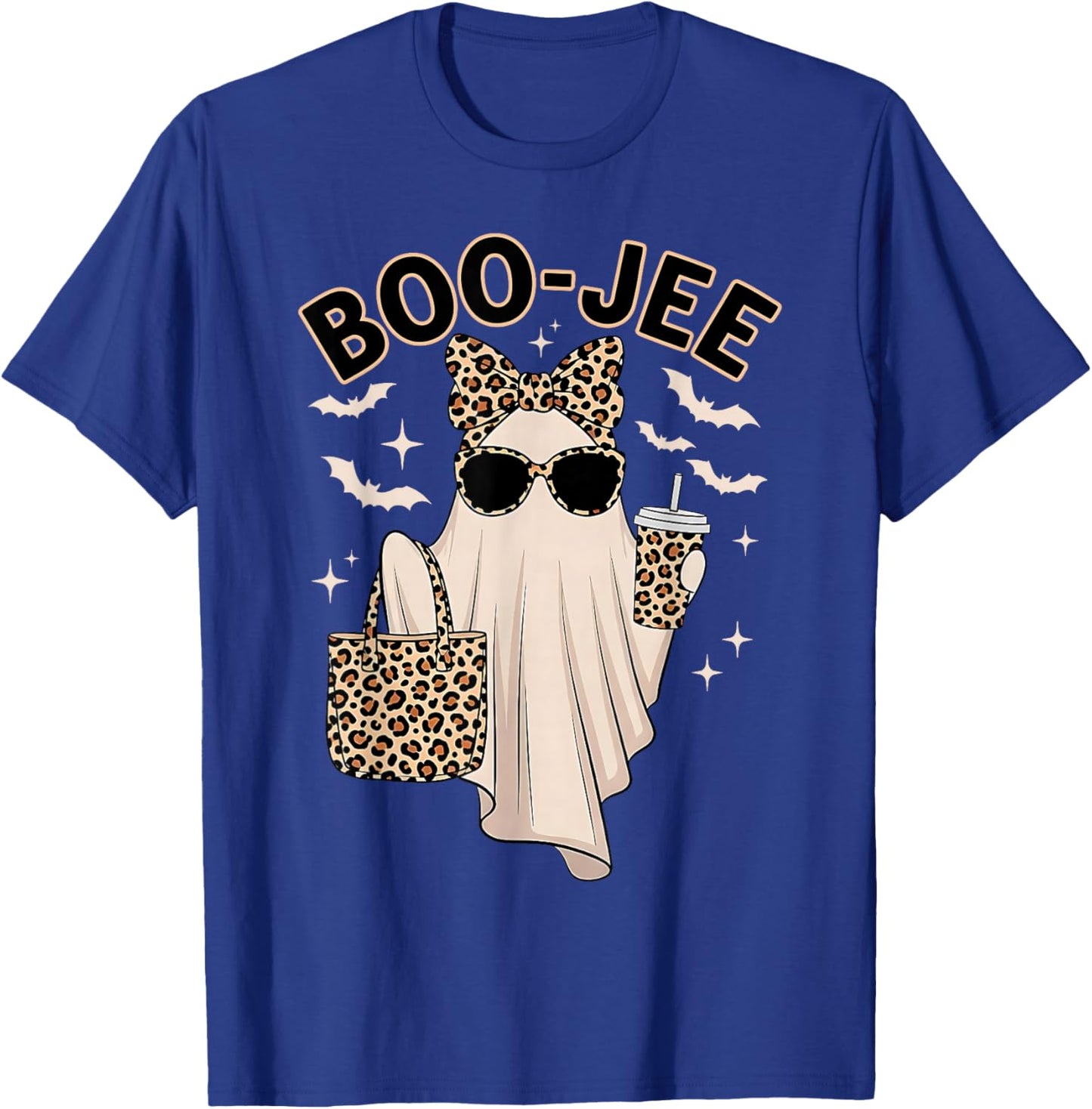 Cute Leopard Boo JEE Ghost Coffee Halloween Costume Women T-Shirt - T-Shirt | Royal