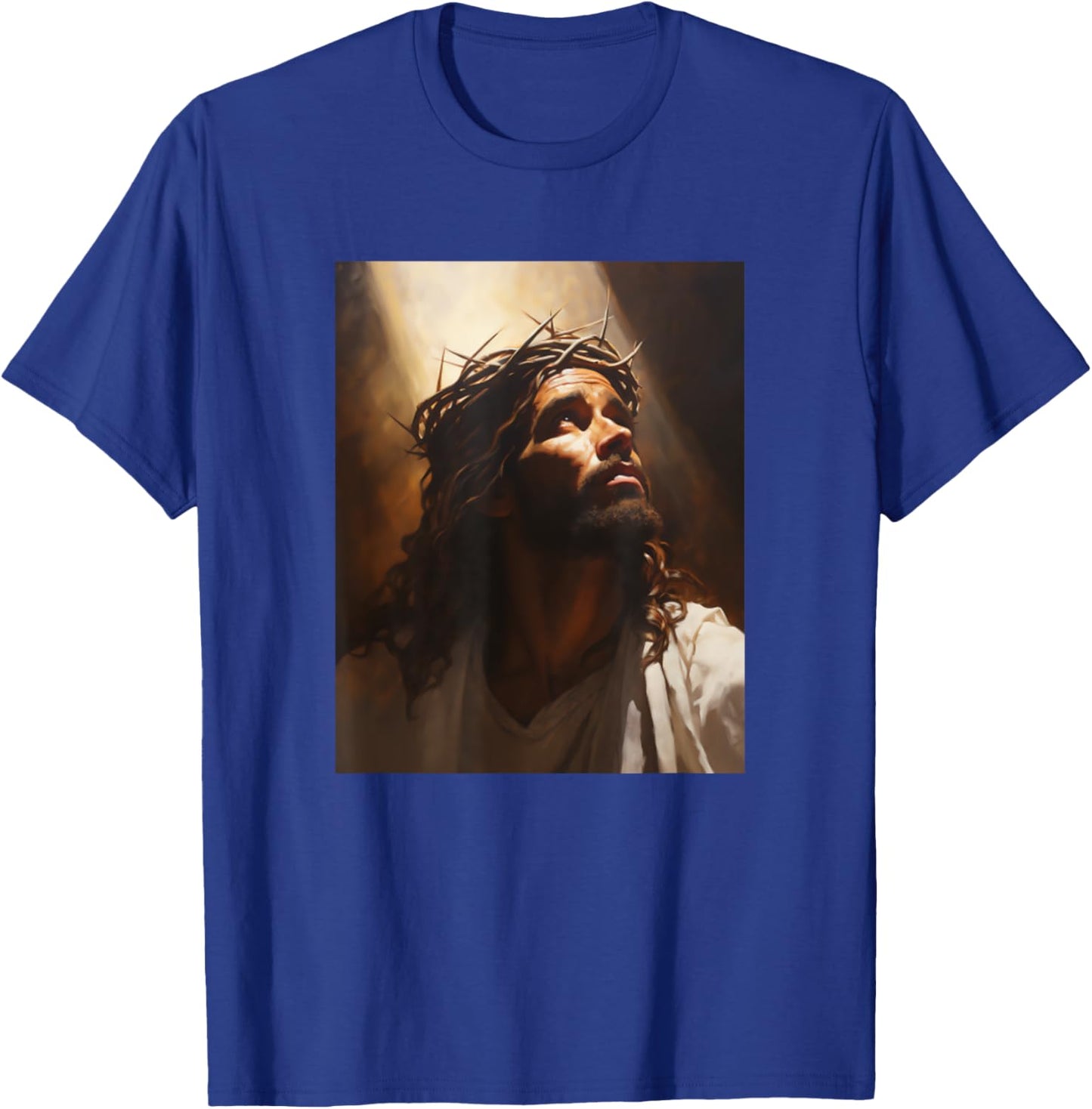Jesus Christ In Light Wearing Crown Of Thorns Face Of Jesus T-Shirt - T-Shirt | Royal