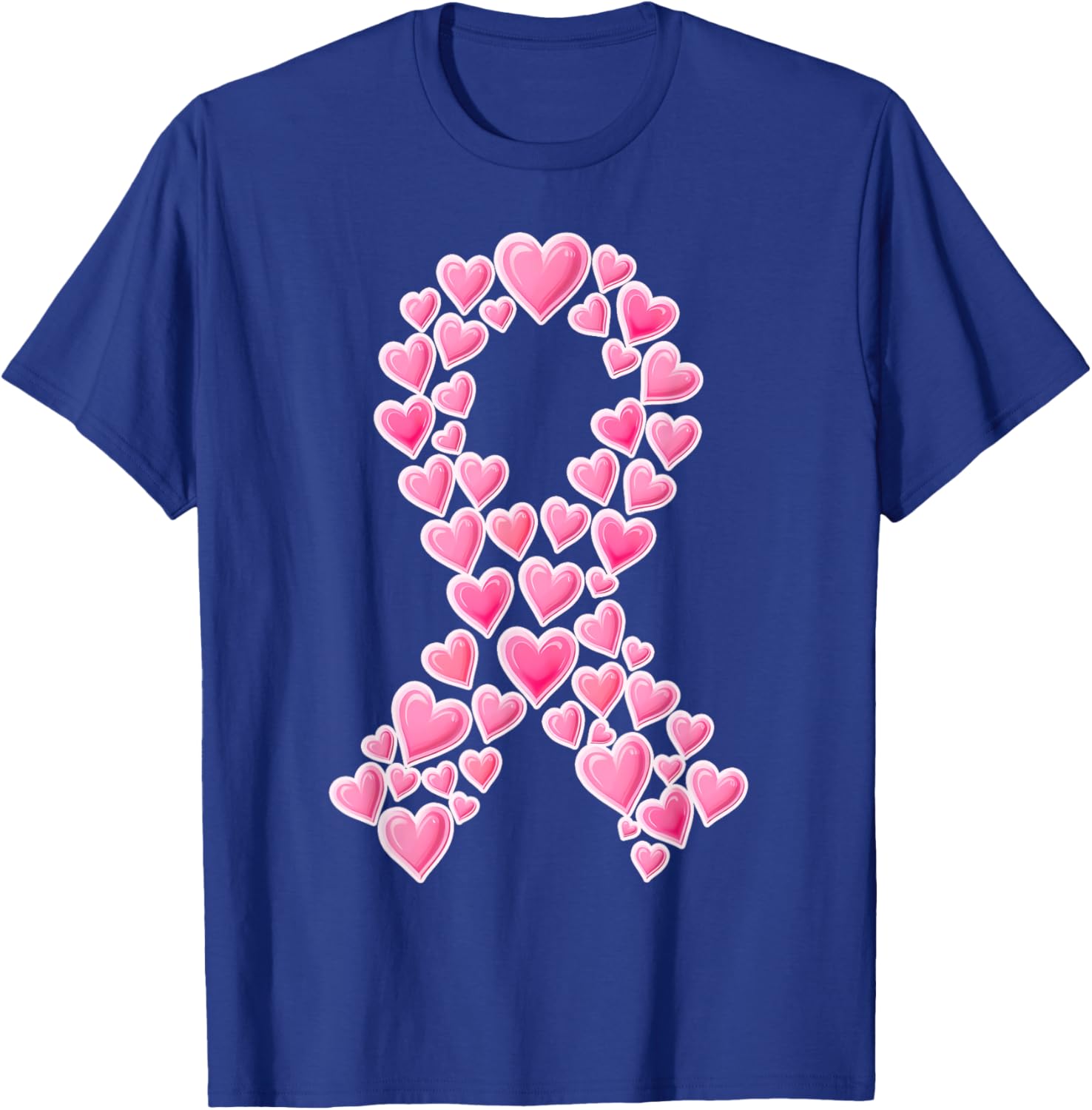 Pink Ribbon Hearts Breast Cancer Awareness Support Squads T-Shirt - T-Shirt | Royal