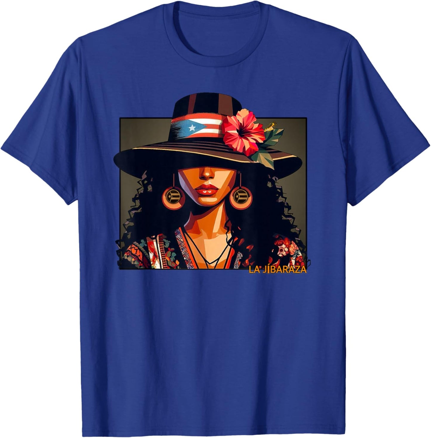 Jibara, Boricua Flag, Puerto Rican Hibiscus Flower T-Shirt - T-Shirt | Royal
