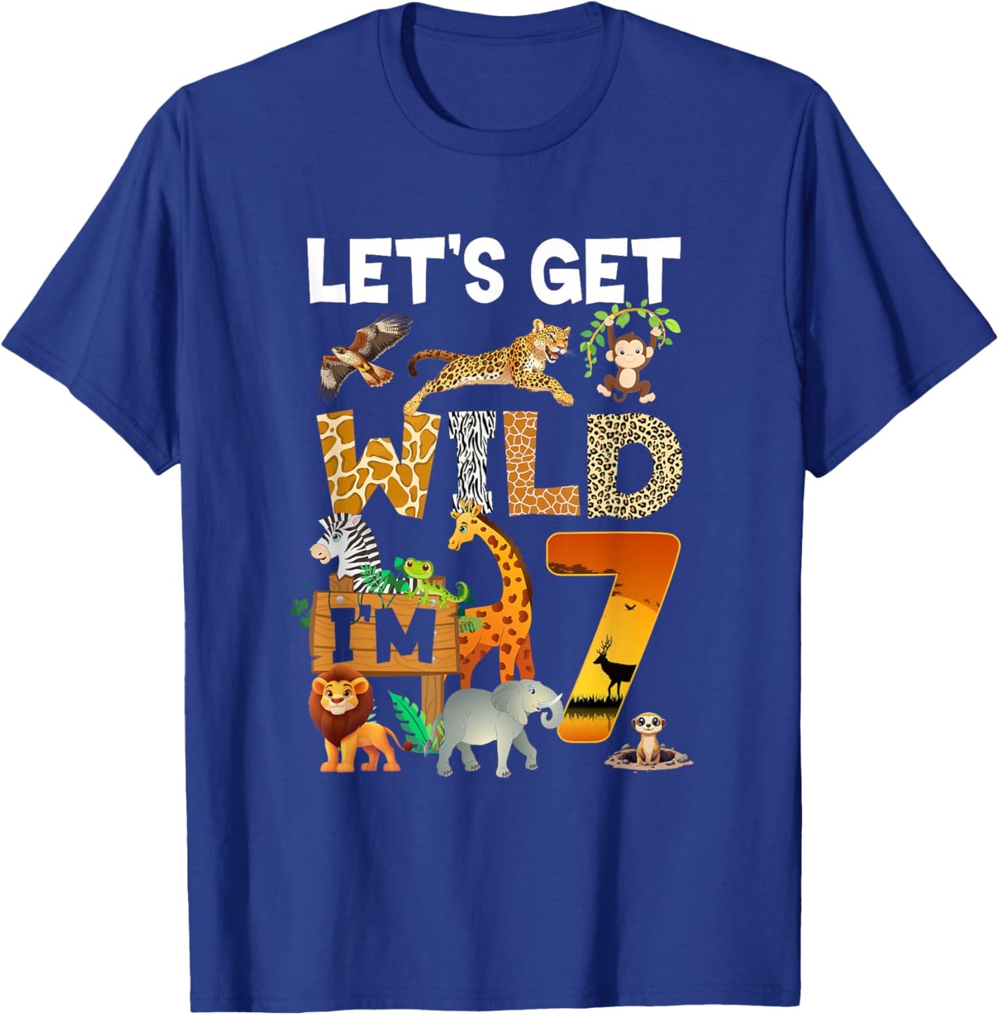7 Year Old Zoo Birthday Safari Jungle Animal 7Th Bday T-Shirt - T-Shirt | Royal