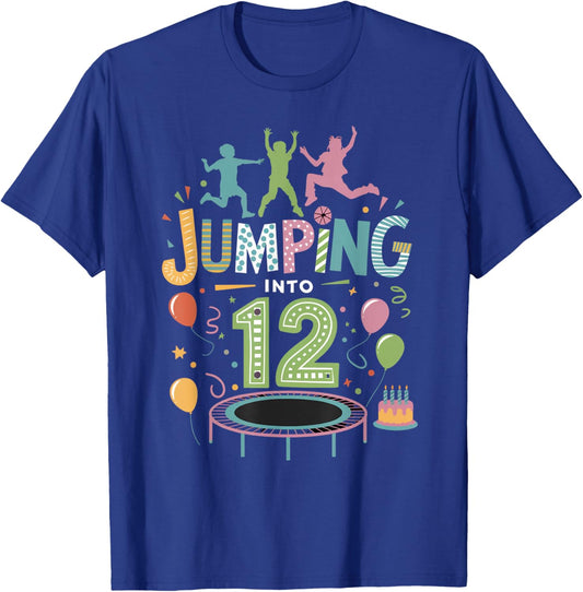 Jumping Into 12 Birthday Party Trampolining Trampoline T-Shirt - T-Shirt | Royal