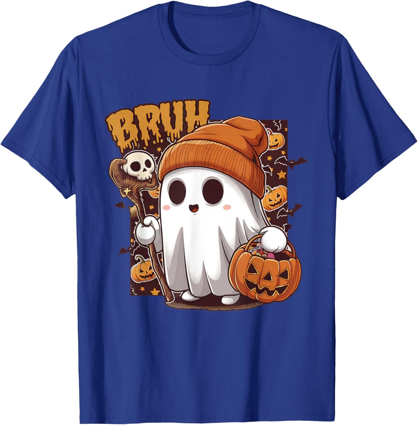 Bruh Ghost Happy Halloween Trick Or Treat Pumpkin Candy Kids T-Shirt - T-Shirt | Royal