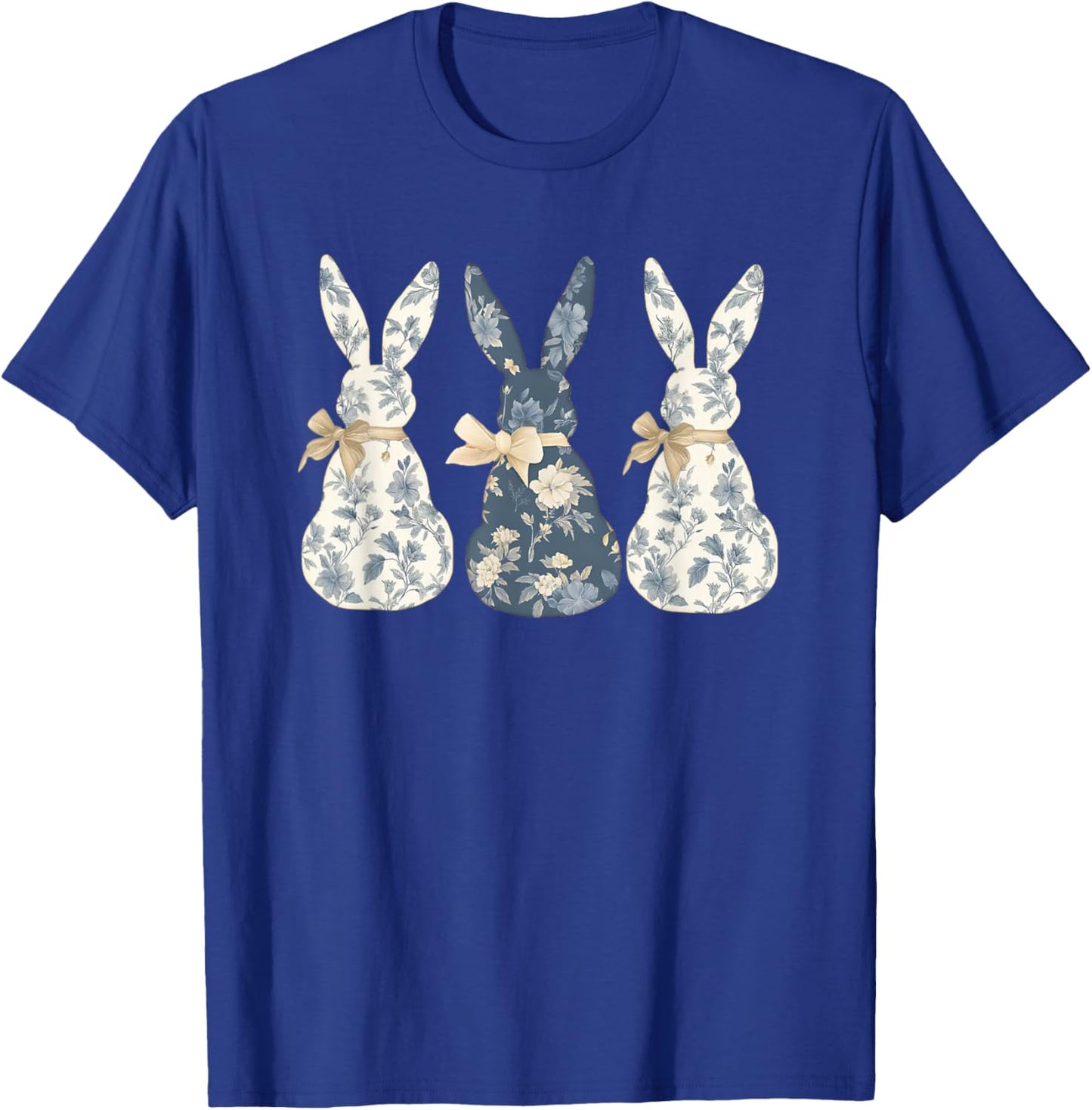 Floral Blue Bunny Cute Happy Easter Day Coquette Bow Flower T-Shirt - T-Shirt | Royal