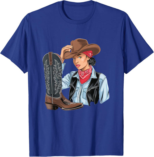 Cow-Girl Noire Afro-américaine Western Country Texas Rodeo T-Shirt - T-Shirt | Royal