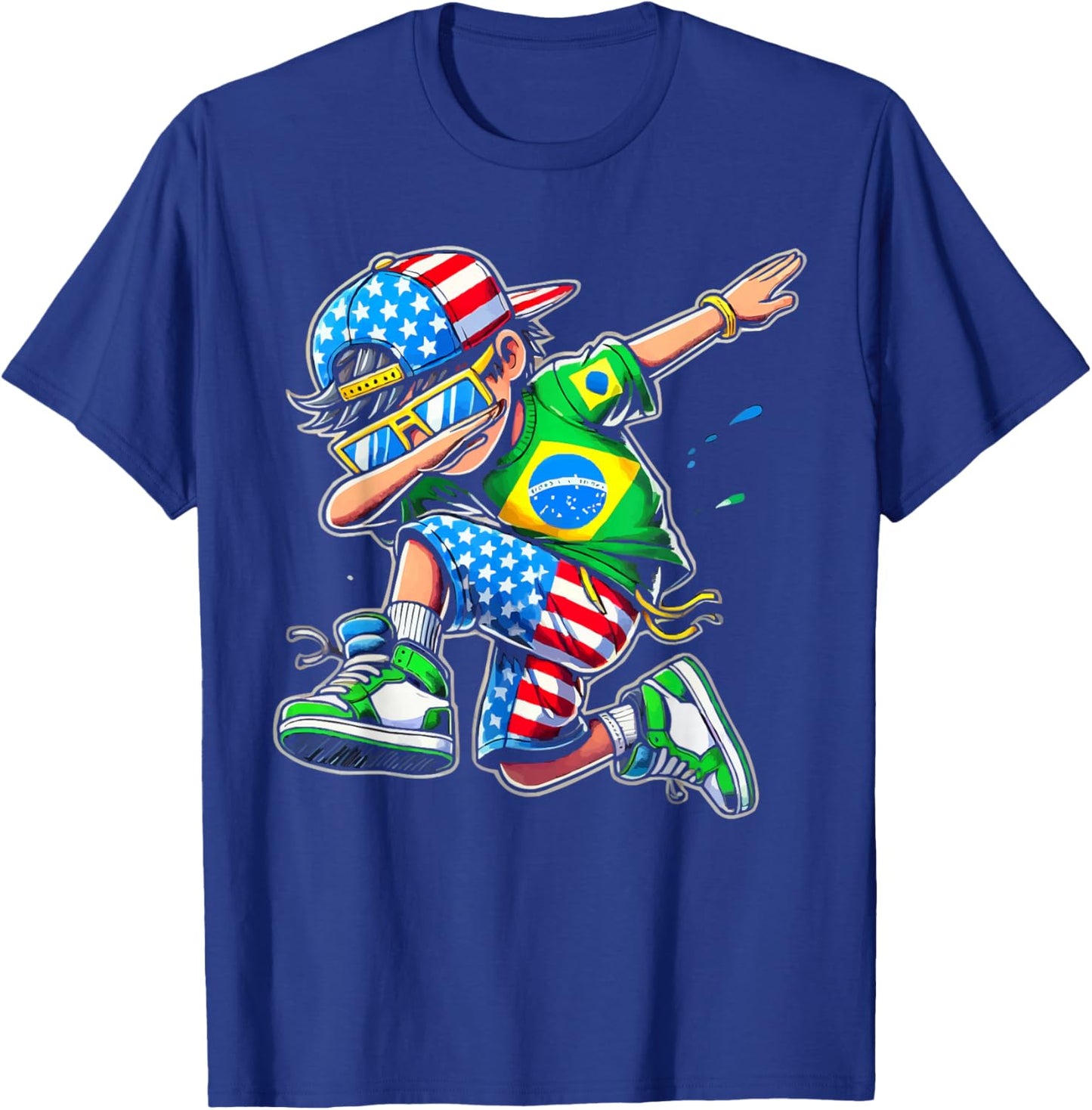 Half American Half Brazilian USA Flag Brazil America T-Shirt - T-Shirt | Royal