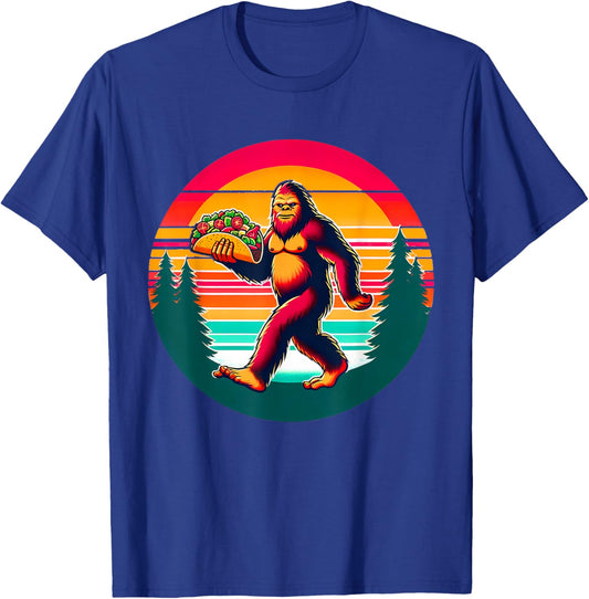 Funny Vintage Big Foot aka Sasquatch Holding a Taco T-Shirt - T-Shirt | Royal