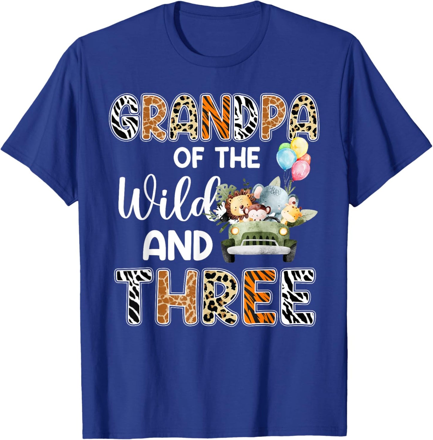 Grandpa Of The Wild and Three 3 Birthday Zoo Safari Jungle T-Shirt - T-Shirt | Royal