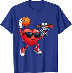 Valentines Basketball Heart Playing Basketball Boys Kids T-Shirt - T-Shirt | Royal