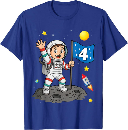 4th Birthday Astronaut All Space Boy 4th Birthday T-Shirt - T-Shirt | Royal