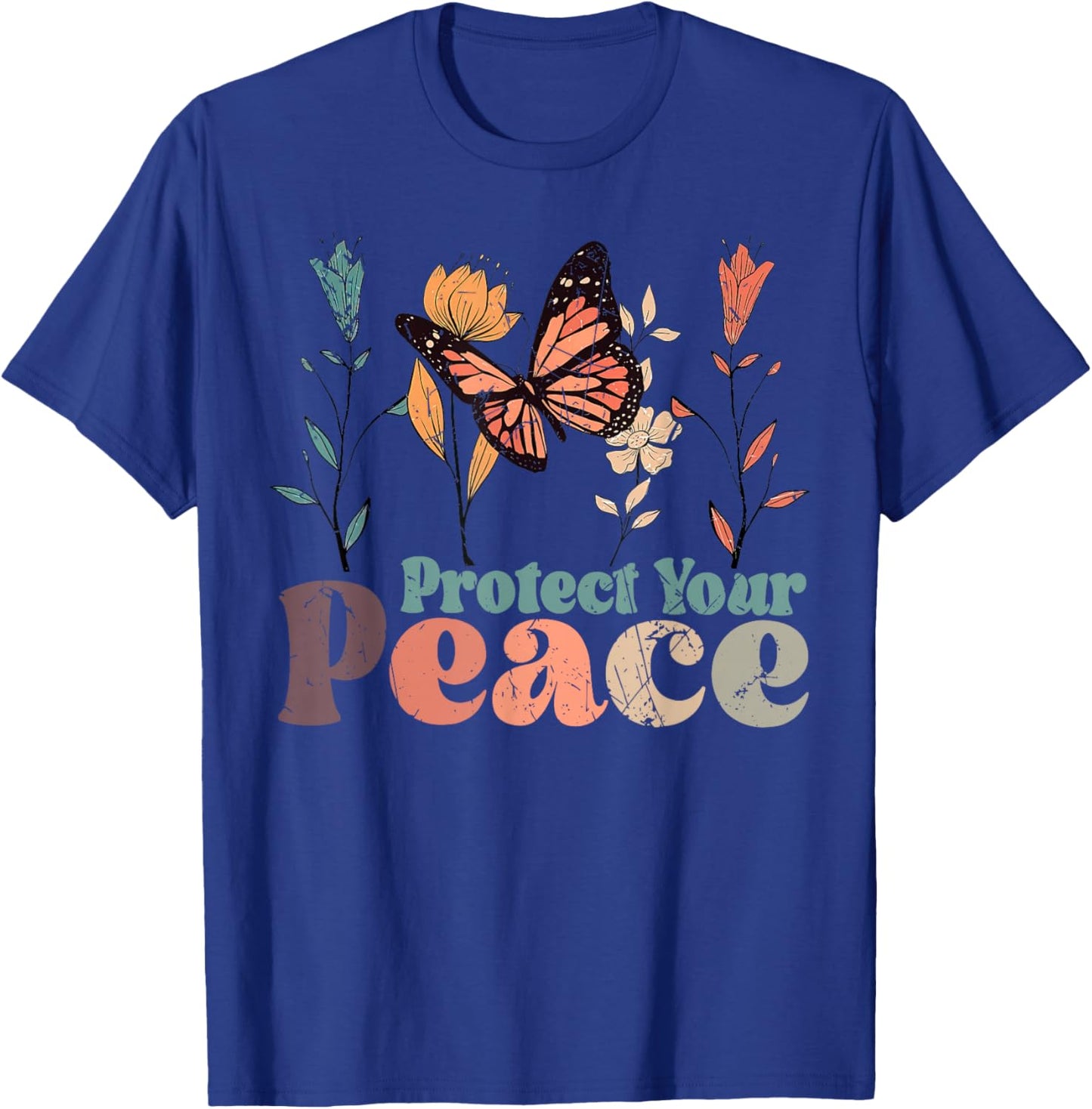 Vintage Flower Protect Your Peace Mental Health Awareness T-Shirt - T-Shirt | Royal